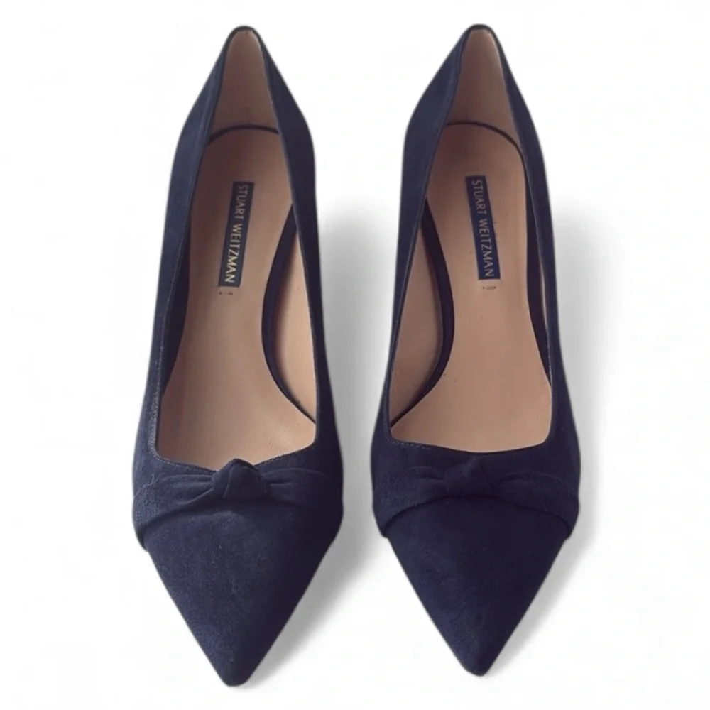 Stuart Weitzman Suede Fontaine Bow Pump Navy Size 7 1/2